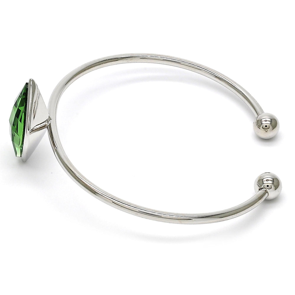 Rhodium Gold Filled Individual Bangle, with Fern Green Swarovski Crystals, Polished, Rhodium Finish