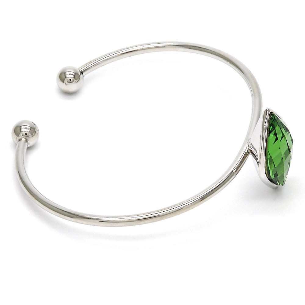 Rhodium Gold Filled Individual Bangle, with Fern Green Swarovski Crystals, Polished, Rhodium Finish