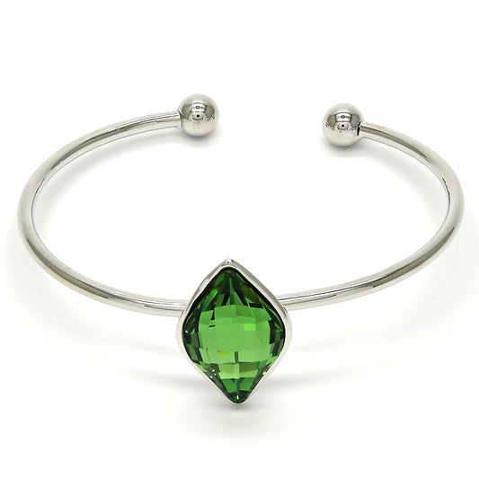 Rhodium Gold Filled Individual Bangle, with Fern Green Swarovski Crystals, Polished, Rhodium Finish