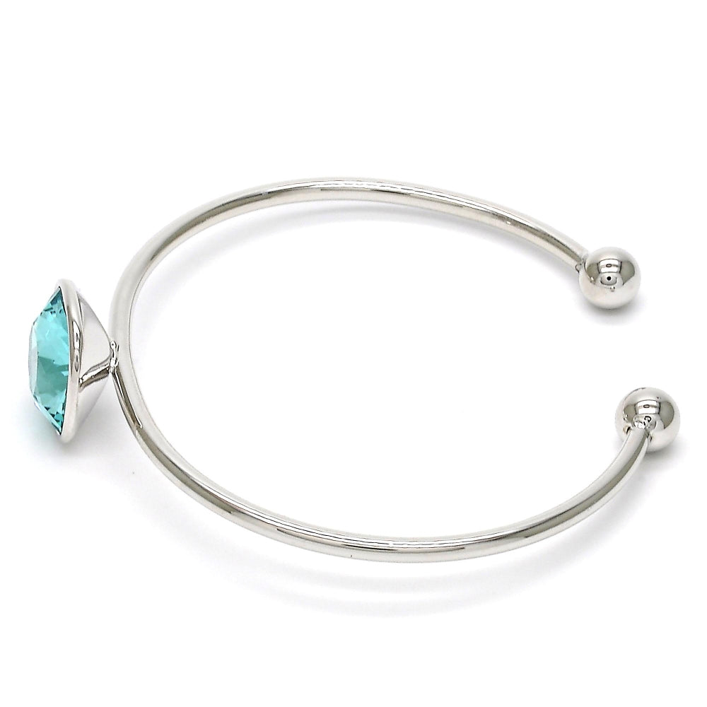 Rhodium Gold Filled Individual Bangle, with Light Turquoise Swarovski Crystals, Polished, Rhodium Finish