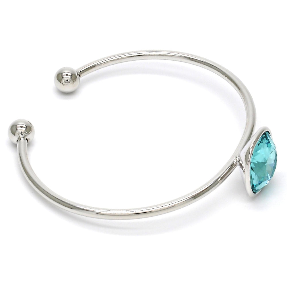 Rhodium Gold Filled Individual Bangle, with Light Turquoise Swarovski Crystals, Polished, Rhodium Finish
