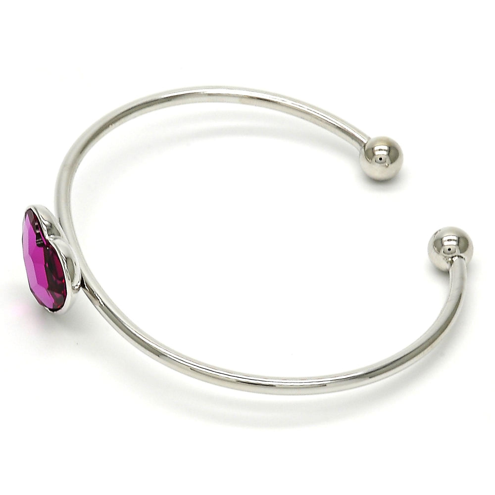 Rhodium Gold Filled Individual Bangle, Heart Design, with Rose Swarovski Crystals, Polished, Rhodium Finish