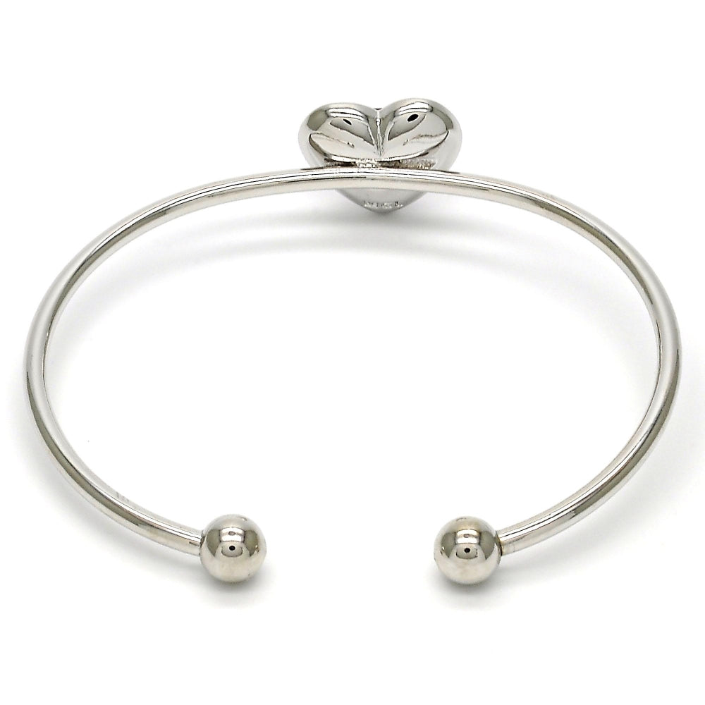 Rhodium Gold Filled Individual Bangle, Heart Design, with Rose Swarovski Crystals, Polished, Rhodium Finish