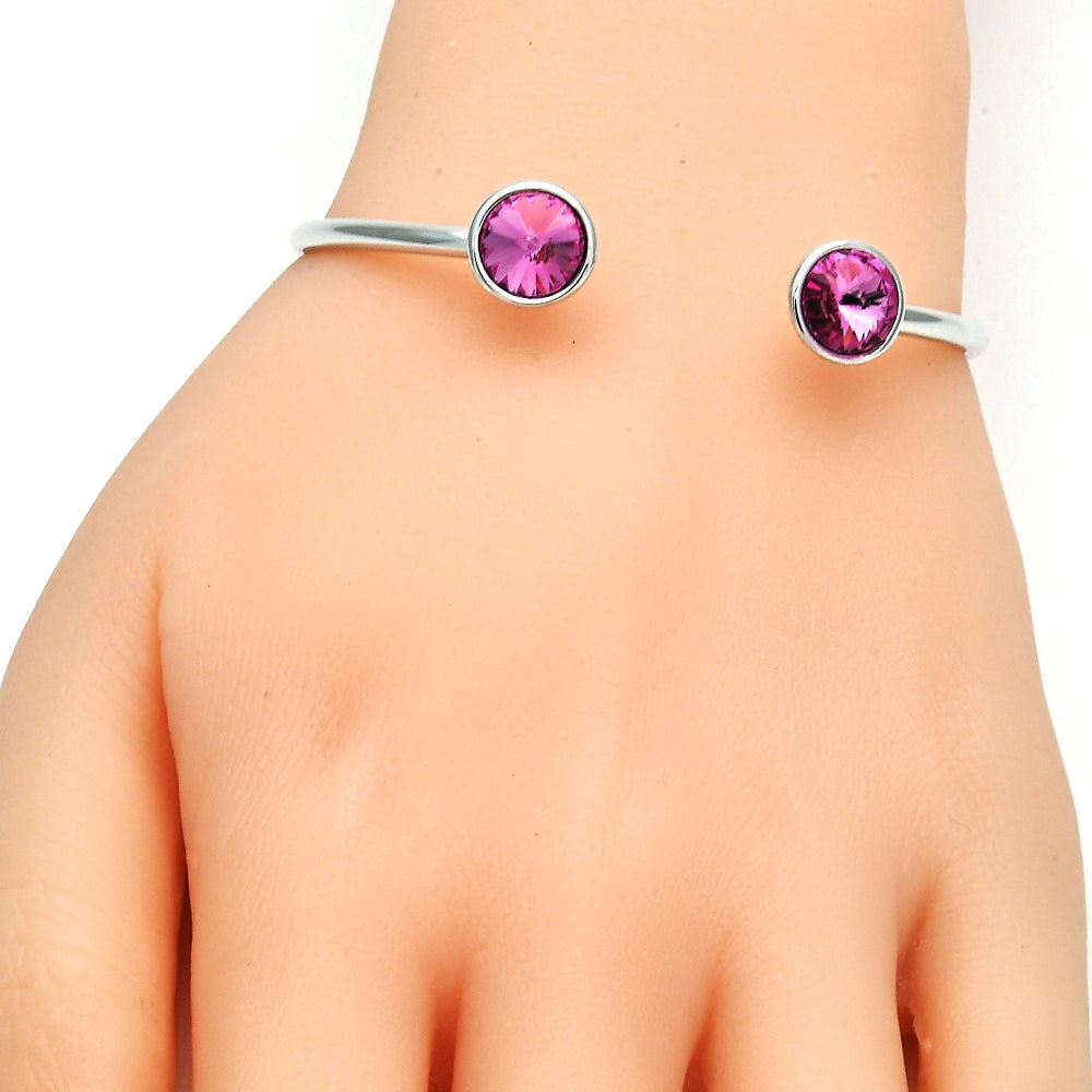 Rhodium Gold Filled Individual Bangle, with Rose Swarovski Crystals, Polished, Rhodium Finish