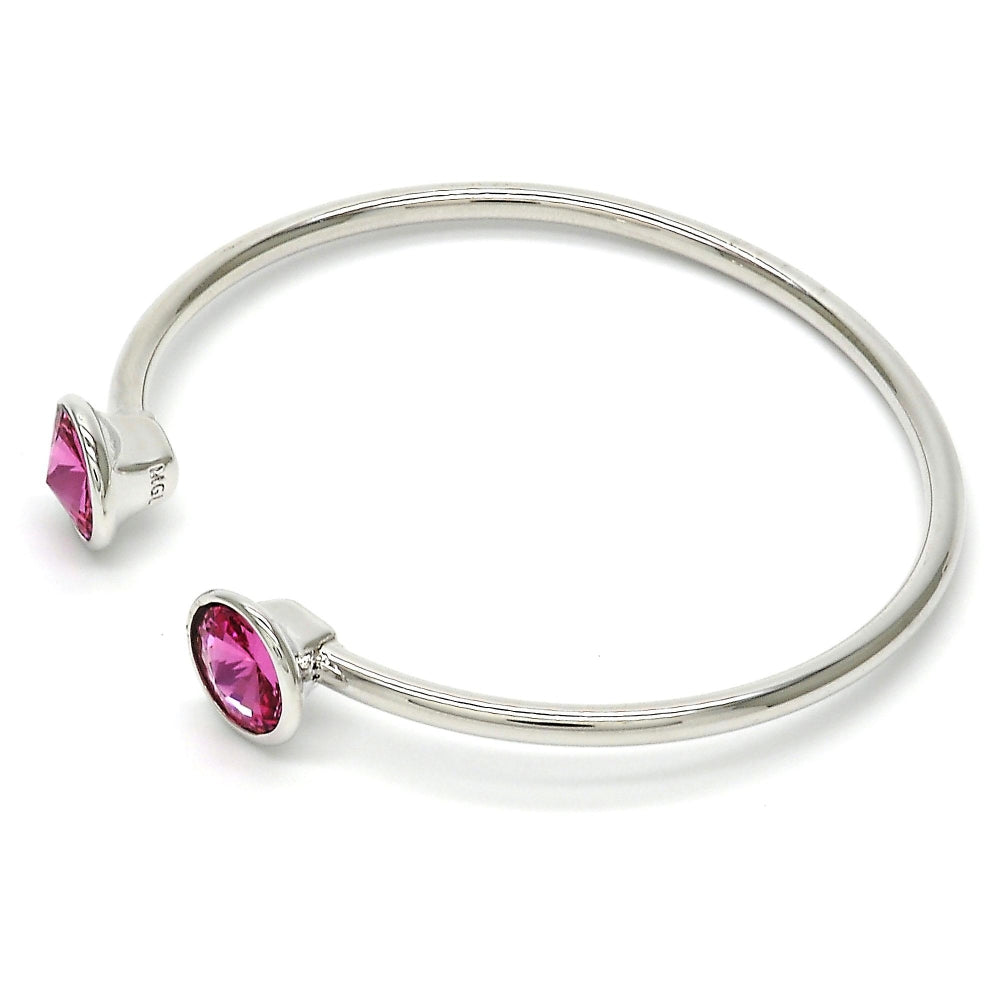 Rhodium Gold Filled Individual Bangle, with Rose Swarovski Crystals, Polished, Rhodium Finish