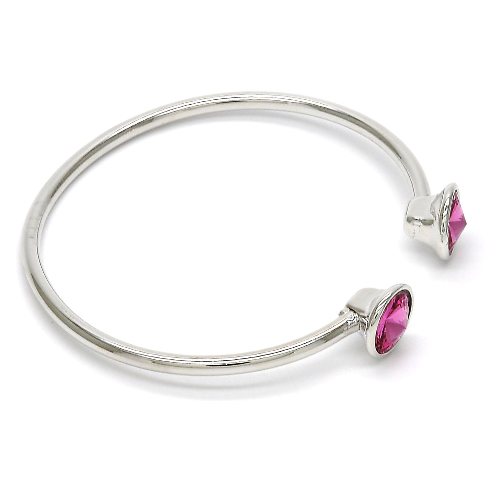 Rhodium Gold Filled Individual Bangle, with Rose Swarovski Crystals, Polished, Rhodium Finish