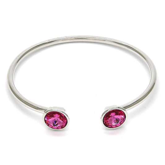 Rhodium Gold Filled Individual Bangle, with Rose Swarovski Crystals, Polished, Rhodium Finish