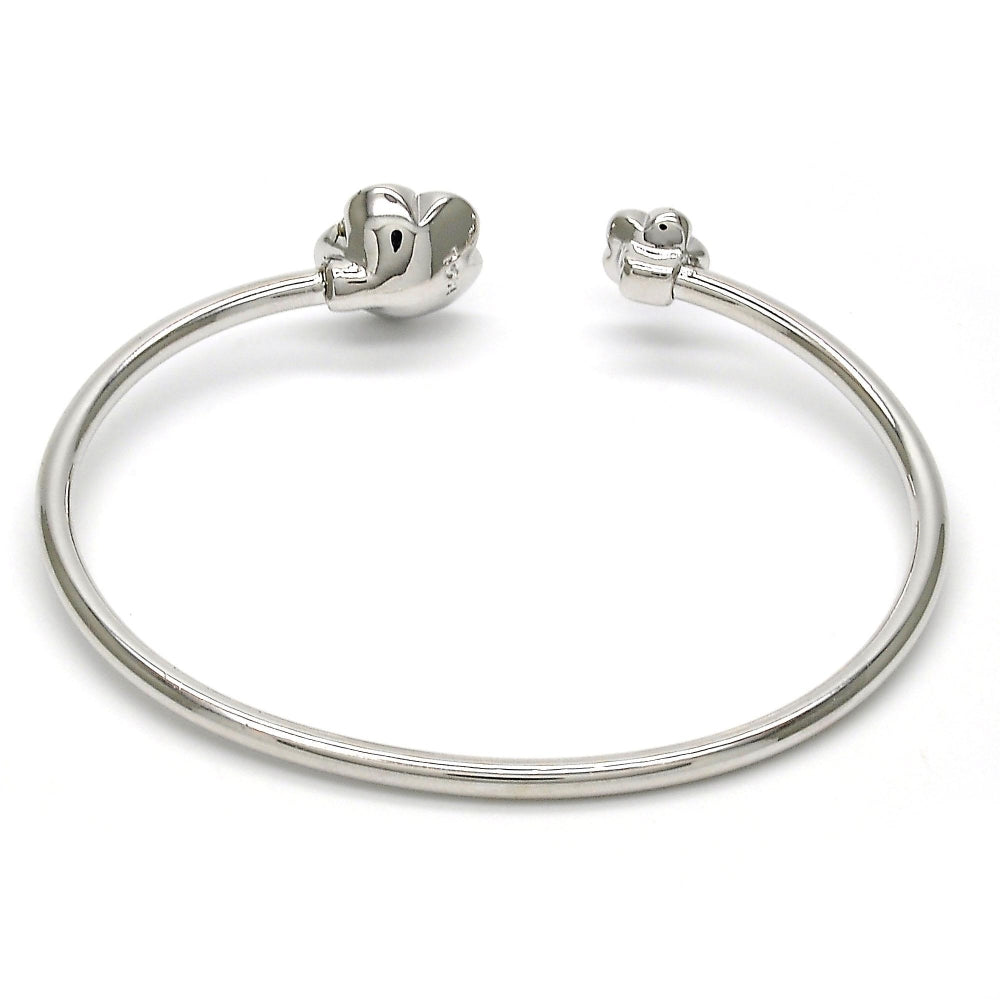 Rhodium Gold Filled Individual Bangle, Flower Design, with Luminous Green Swarovski Crystals, Polished, Rhodium Finish