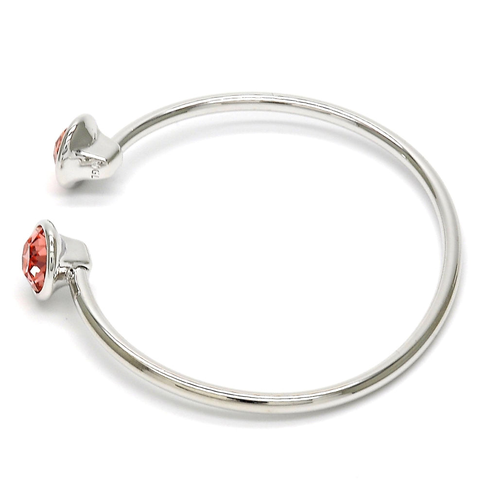 Rhodium Gold Filled Individual Bangle, with Rose Peach Swarovski Crystals, Polished, Rhodium Finish
