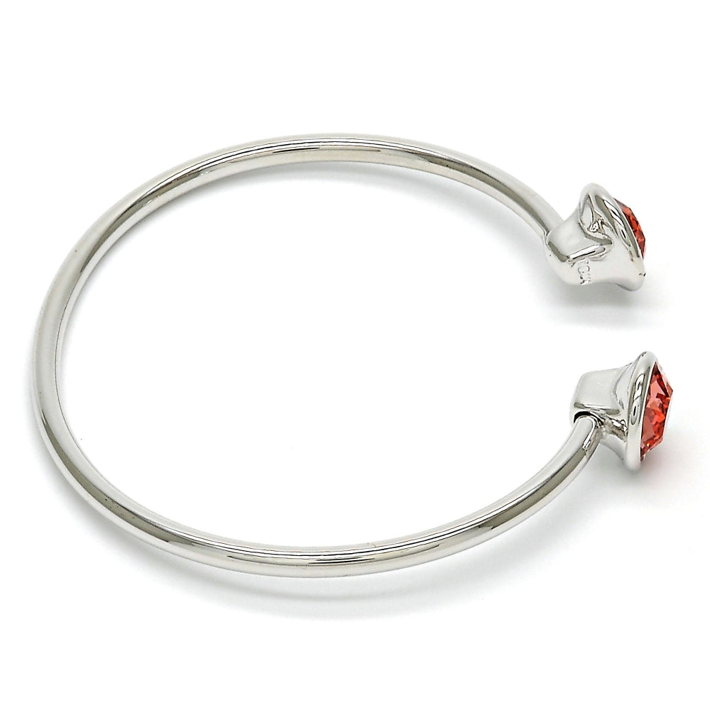 Rhodium Gold Filled Individual Bangle, with Rose Peach Swarovski Crystals, Polished, Rhodium Finish