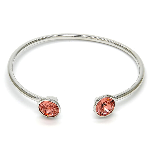 Rhodium Gold Filled Individual Bangle, with Rose Peach Swarovski Crystals, Polished, Rhodium Finish