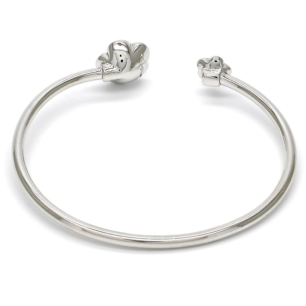 Rhodium Gold Filled Individual Bangle, Flower Design, with Fuchsia and Aurore Boreale Swarovski Crystals, Polished, Rhodium Finish