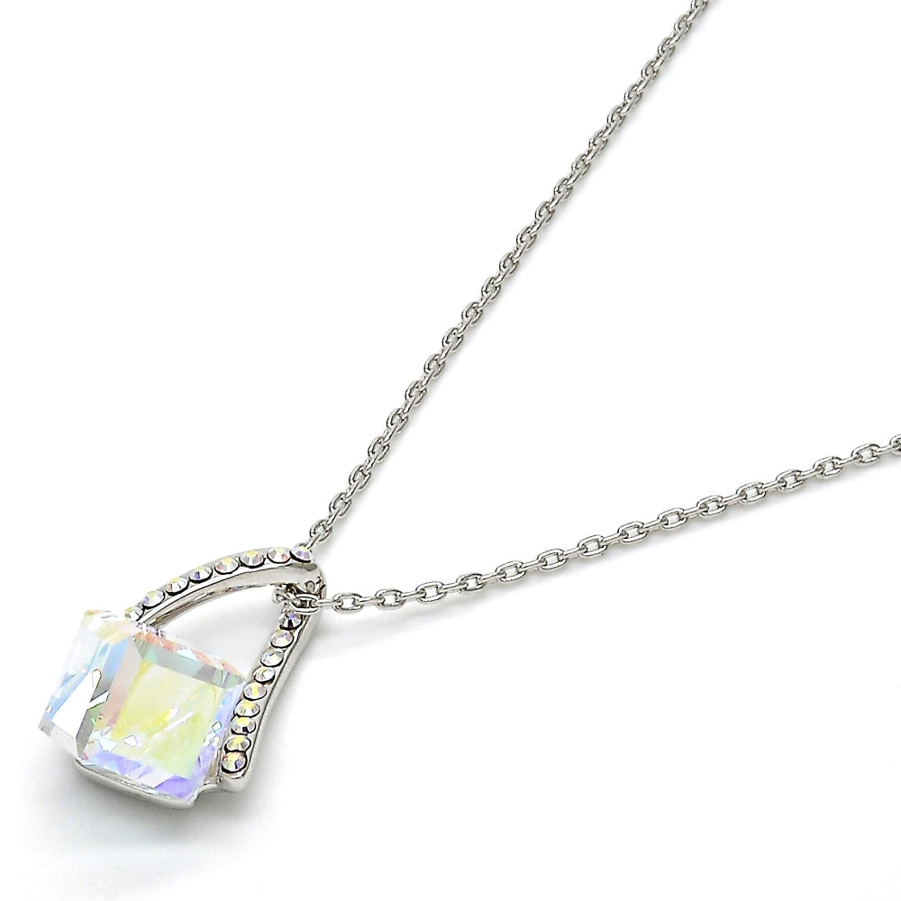 Rhodium Gold Filled Pendant Necklace, with Aurore Boreale and Aurore Boreale Swarovski Crystals, Polished, Rhodium Finish