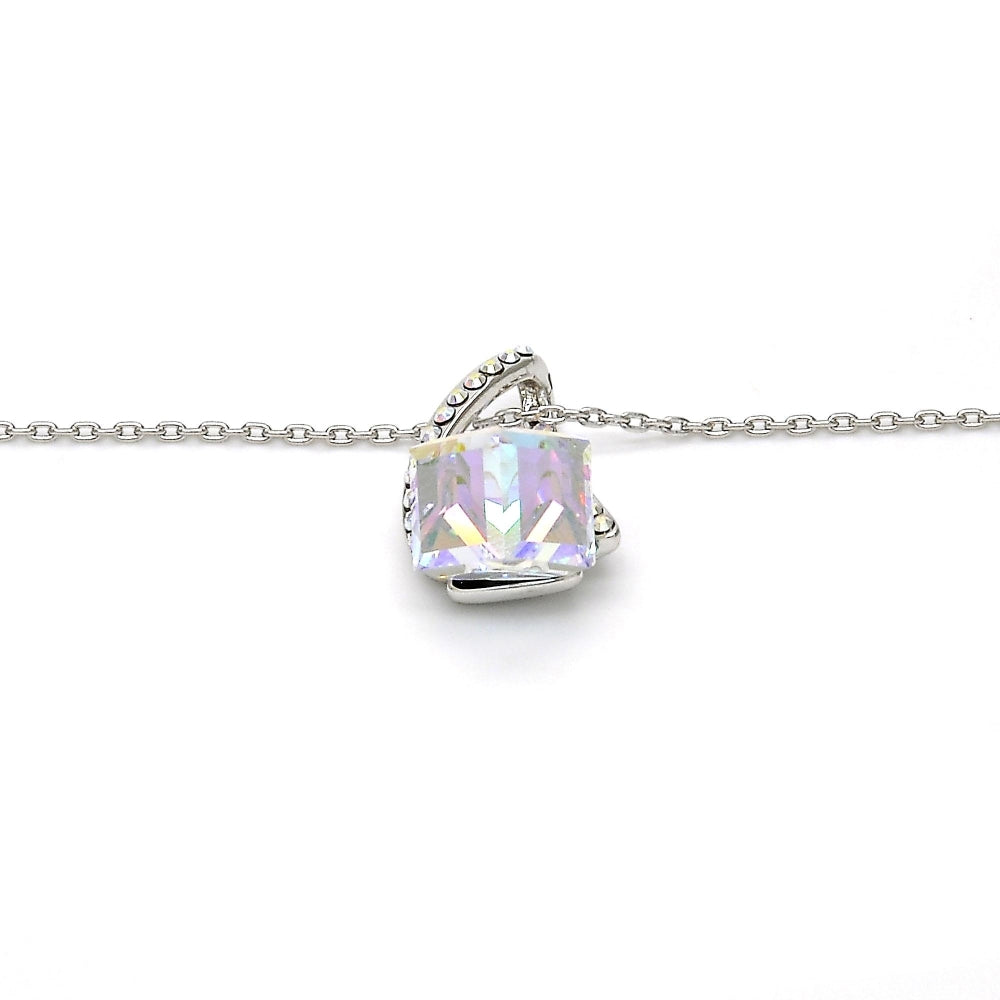 Rhodium Gold Filled Pendant Necklace, with Aurore Boreale and Aurore Boreale Swarovski Crystals, Polished, Rhodium Finish