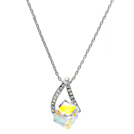 Rhodium Gold Filled Pendant Necklace, with Aurore Boreale and Aurore Boreale Swarovski Crystals, Polished, Rhodium Finish
