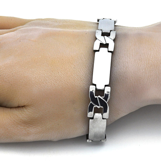 Stainless Steel Solid Bracelet, Cross and Hugs and Kisses Design, Polished, Steel Finish