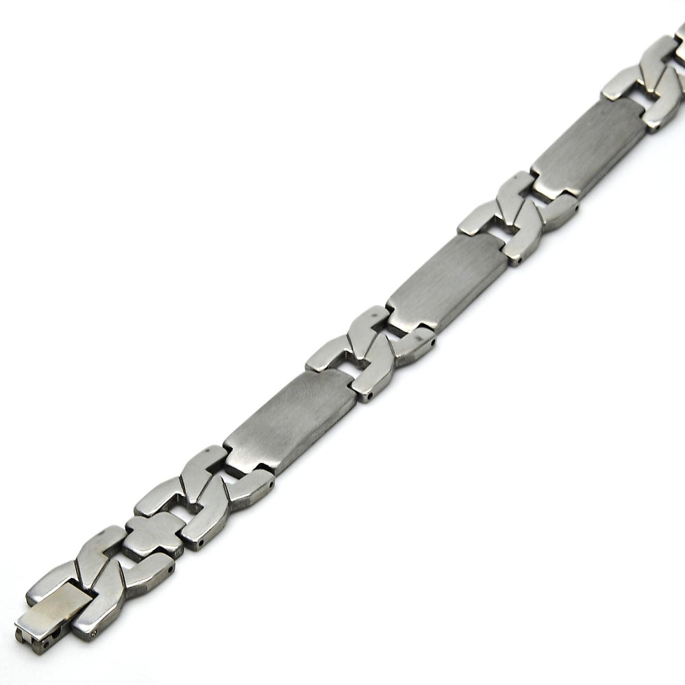 Stainless Steel Solid Bracelet, Cross and Hugs and Kisses Design, Polished, Steel Finish