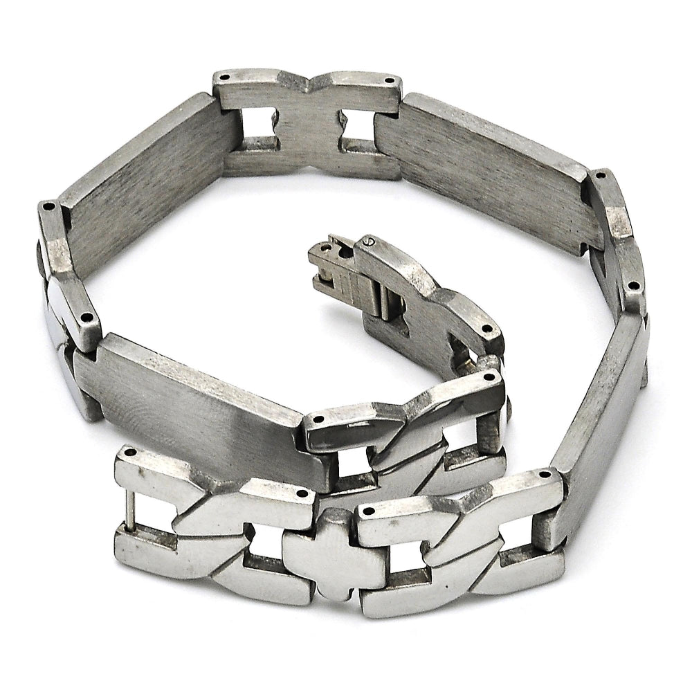 Stainless Steel Solid Bracelet, Cross and Hugs and Kisses Design, Polished, Steel Finish