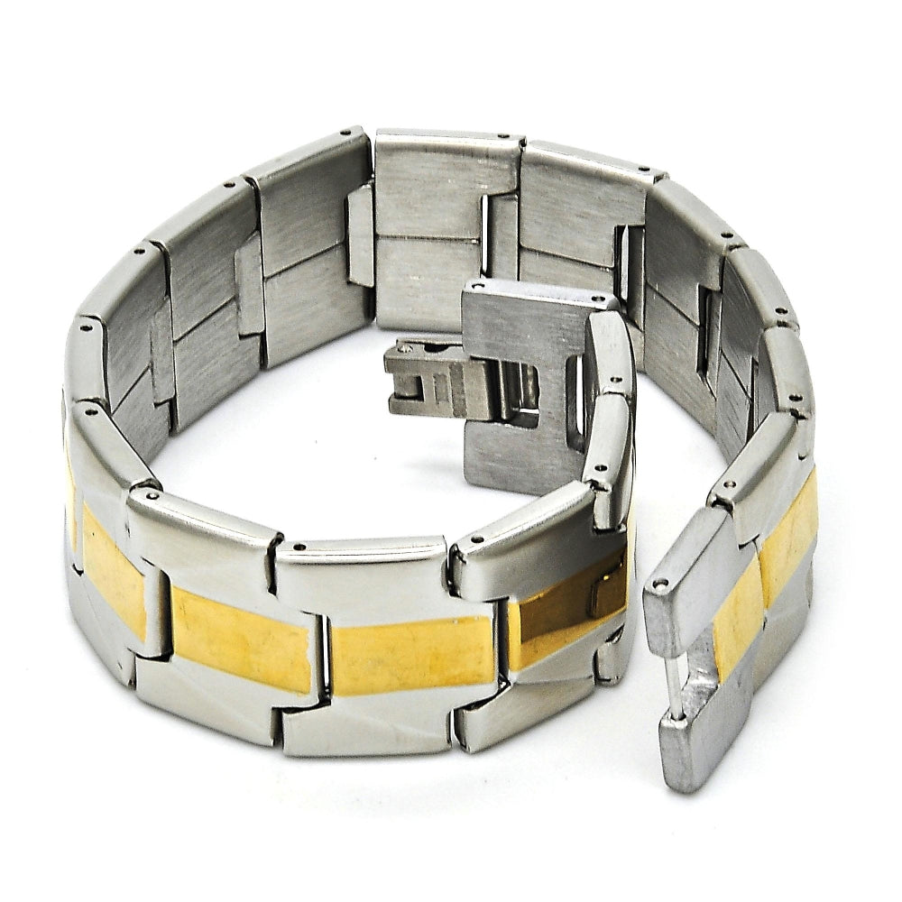 Stainless Steel Solid Bracelet, Polished, Two Tone