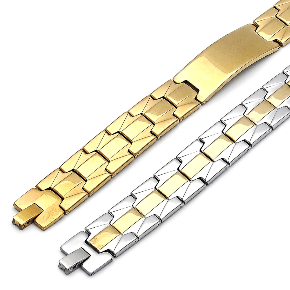 Stainless Steel Solid Bracelet, Polished, Two Tone