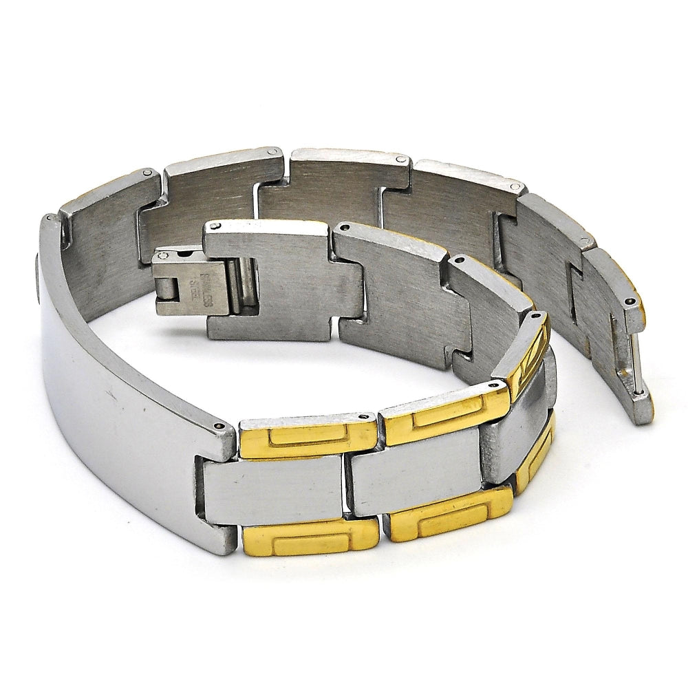 Stainless Steel Solid Bracelet, Polished, Two Tone