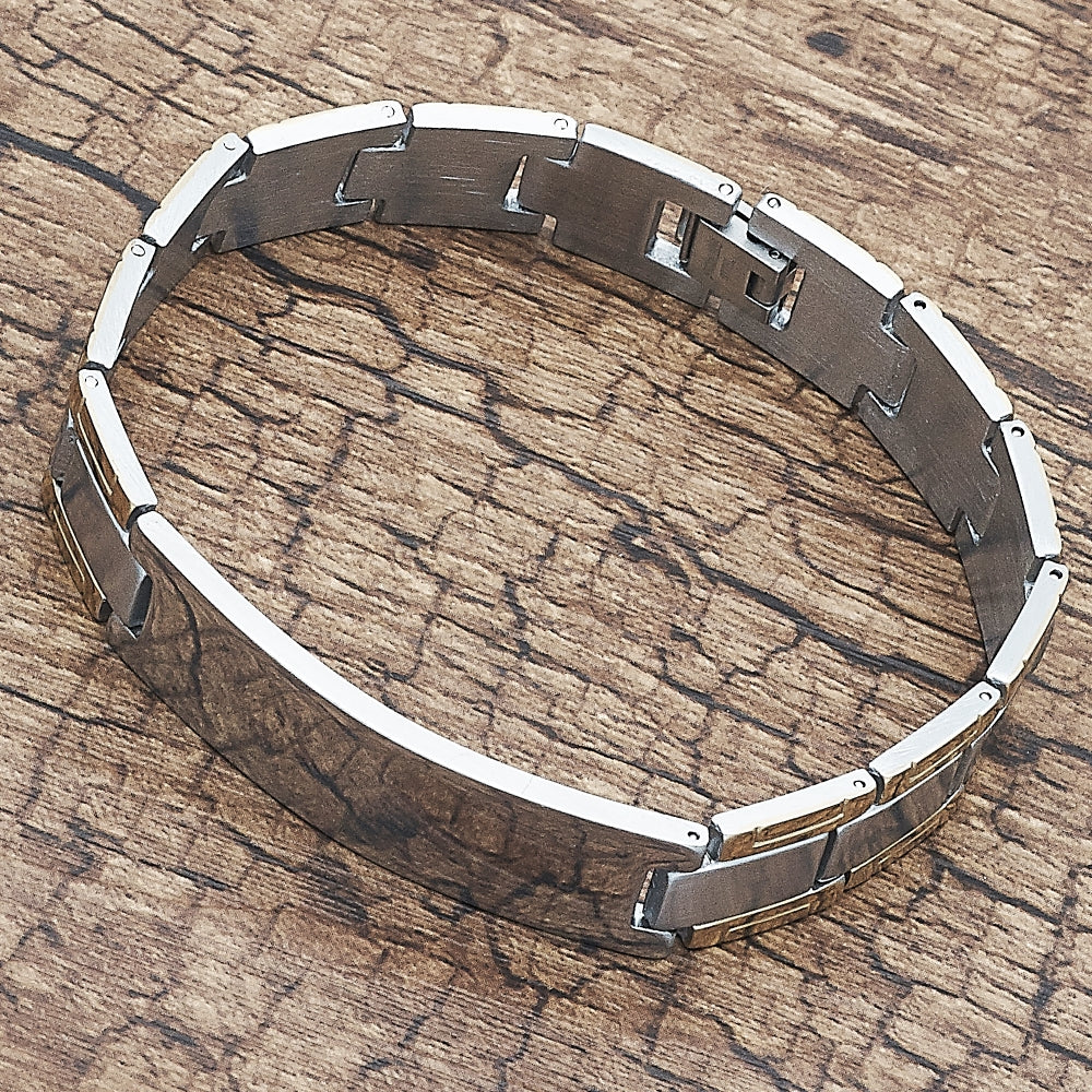 Stainless Steel Solid Bracelet, Polished, Two Tone
