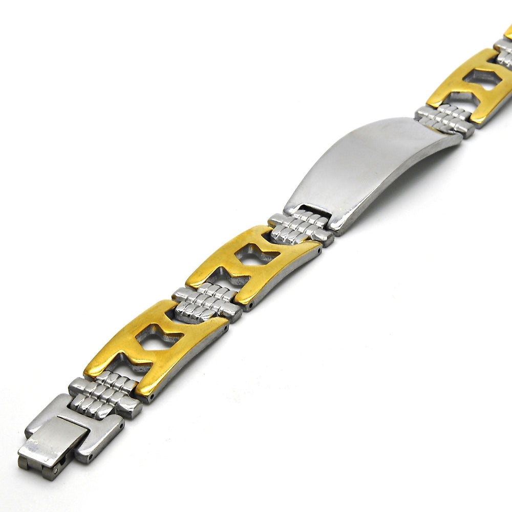 Stainless Steel Solid Bracelet, Polished, Two Tone
