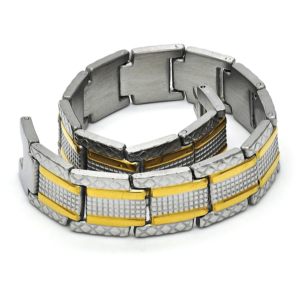 Stainless Steel Solid Bracelet, Polished, Two Tone