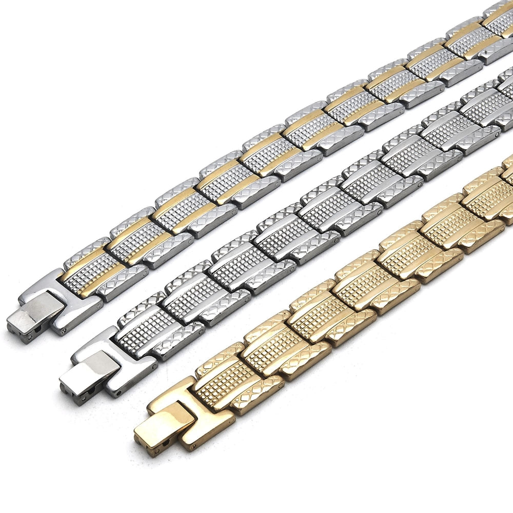 Stainless Steel Solid Bracelet, Polished, Two Tone