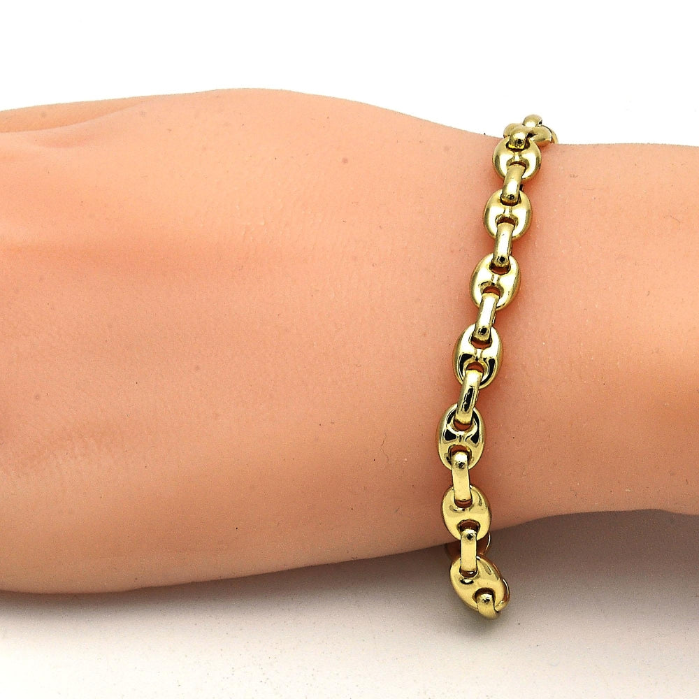 Oro Laminado Basic Bracelet, Gold Filled Style Puff Mariner Design, Polished, Golden Finish