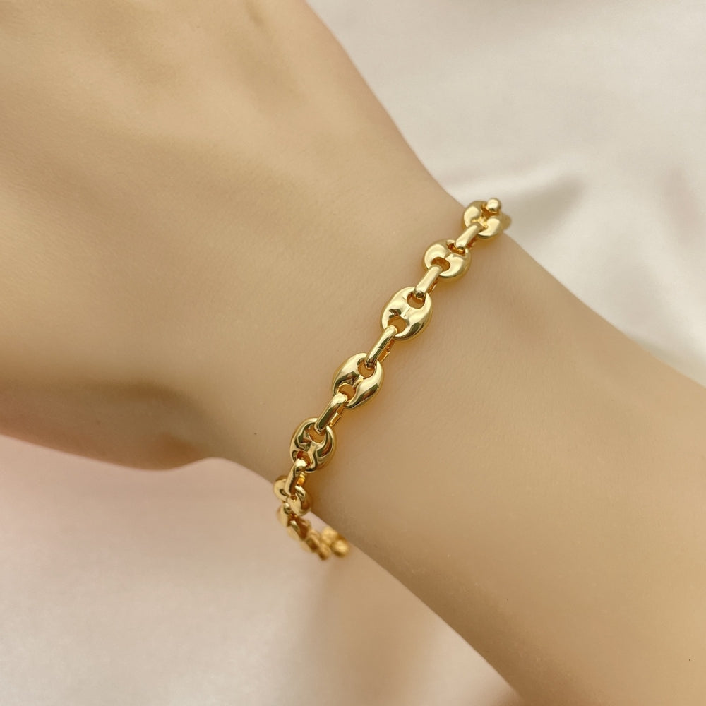 Oro Laminado Basic Bracelet, Gold Filled Style Puff Mariner Design, Polished, Golden Finish