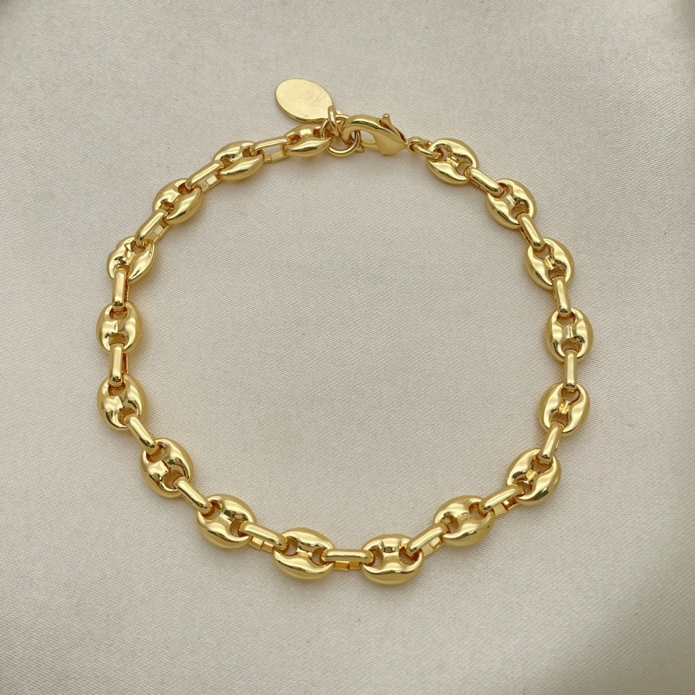 Oro Laminado Basic Bracelet, Gold Filled Style Puff Mariner Design, Polished, Golden Finish
