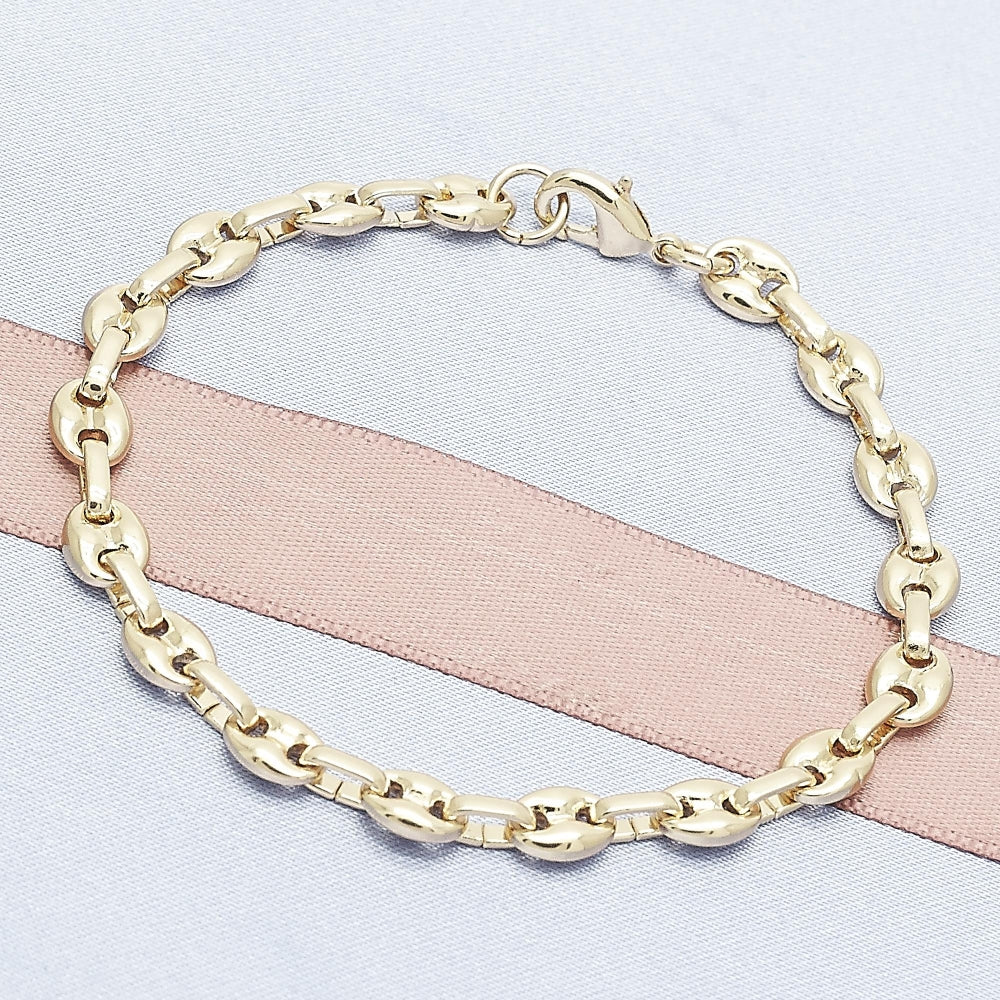 Oro Laminado Basic Bracelet, Gold Filled Style Puff Mariner Design, Polished, Golden Finish