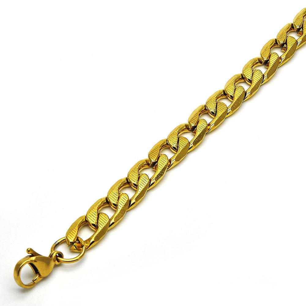 Stainless Steel Basic Bracelet, Curb Design, Polished, Golden Finish