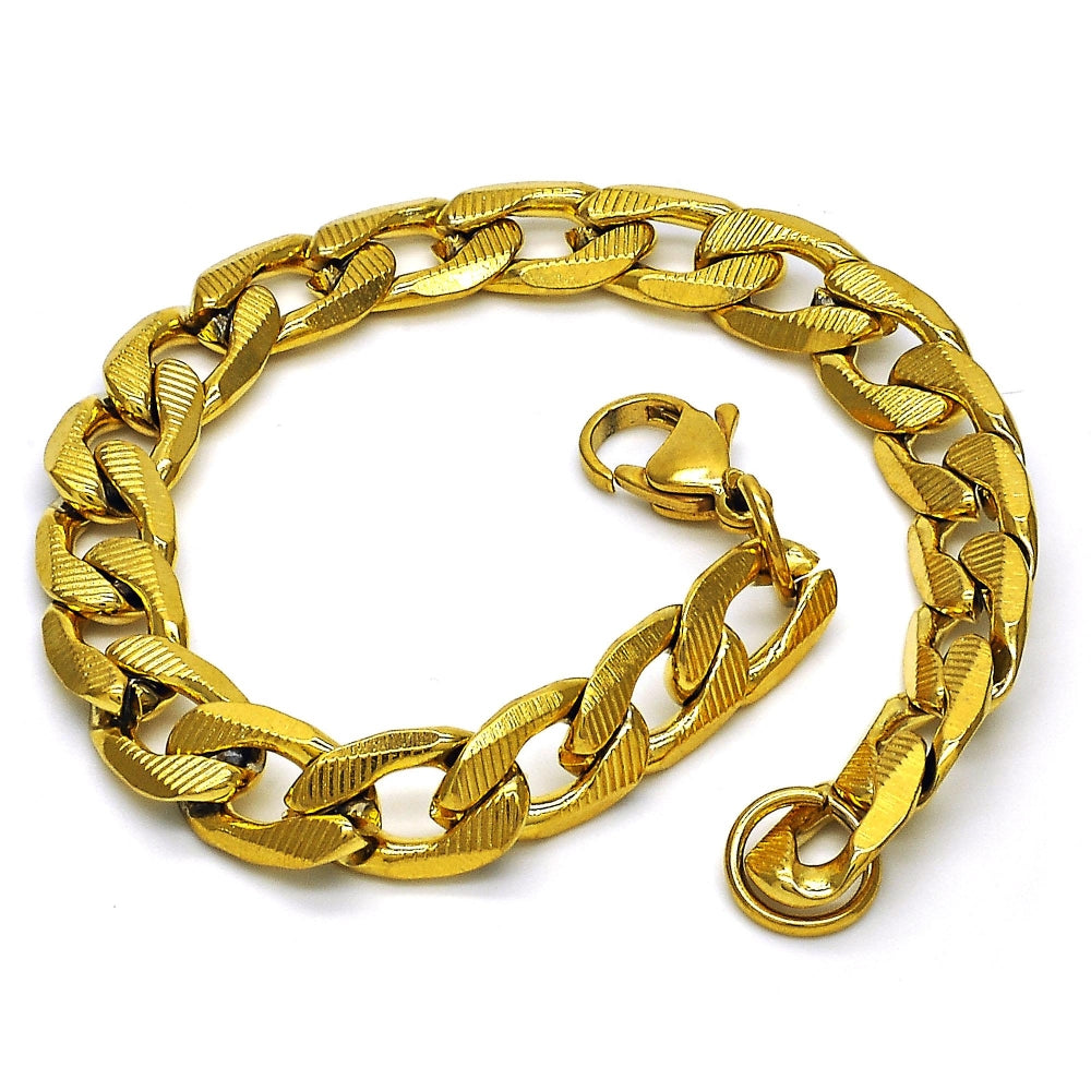 Stainless Steel Basic Bracelet, Curb Design, Polished, Golden Finish