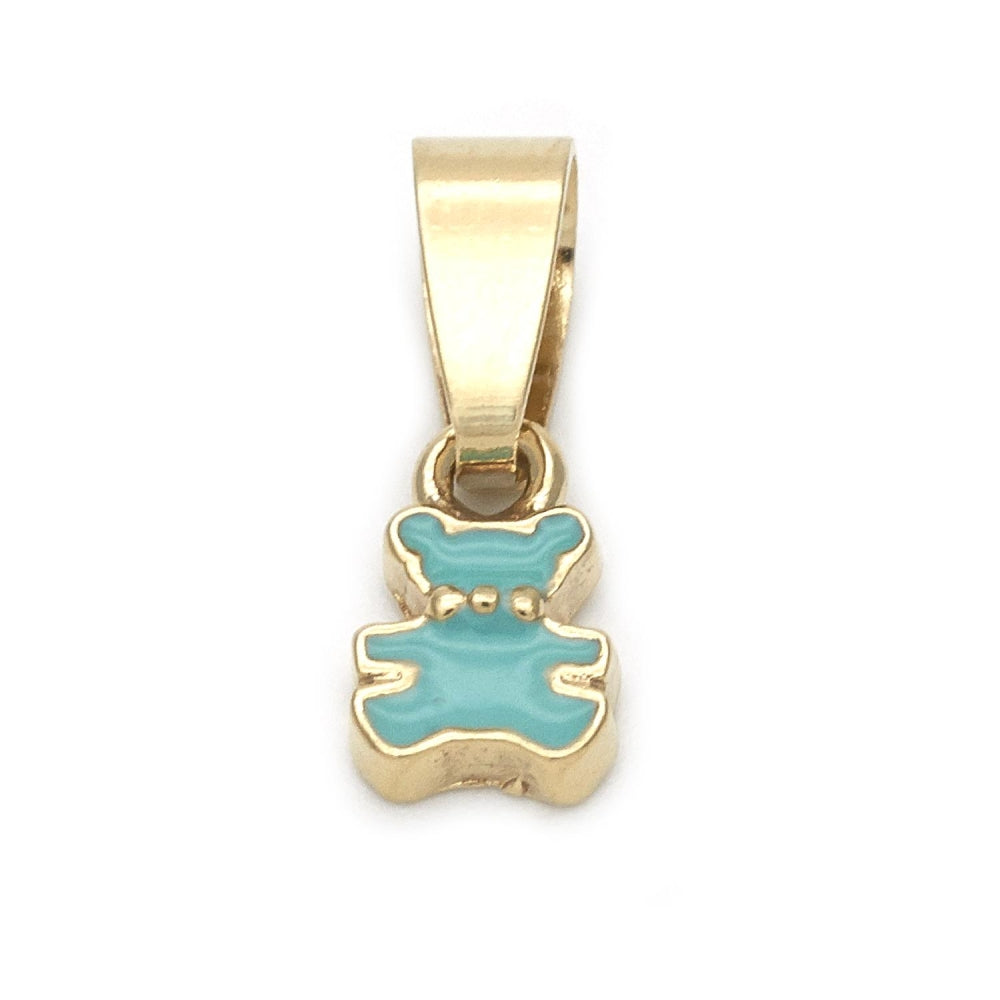 Oro Laminado Fancy Pendant, Gold Filled Style Teddy Bear Design, Acqua Enamel Finish, Golden Finish