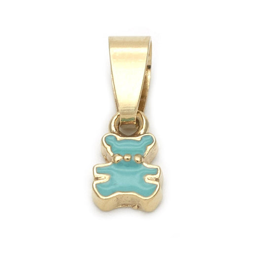 Oro Laminado Fancy Pendant, Gold Filled Style Teddy Bear Design, Acqua Enamel Finish, Golden Finish
