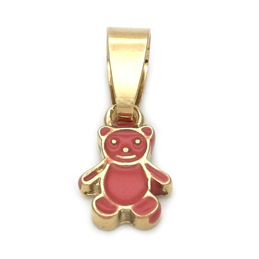Oro Laminado Fancy Pendant, Gold Filled Style Teddy Bear Design, Red Enamel Finish, Golden Finish