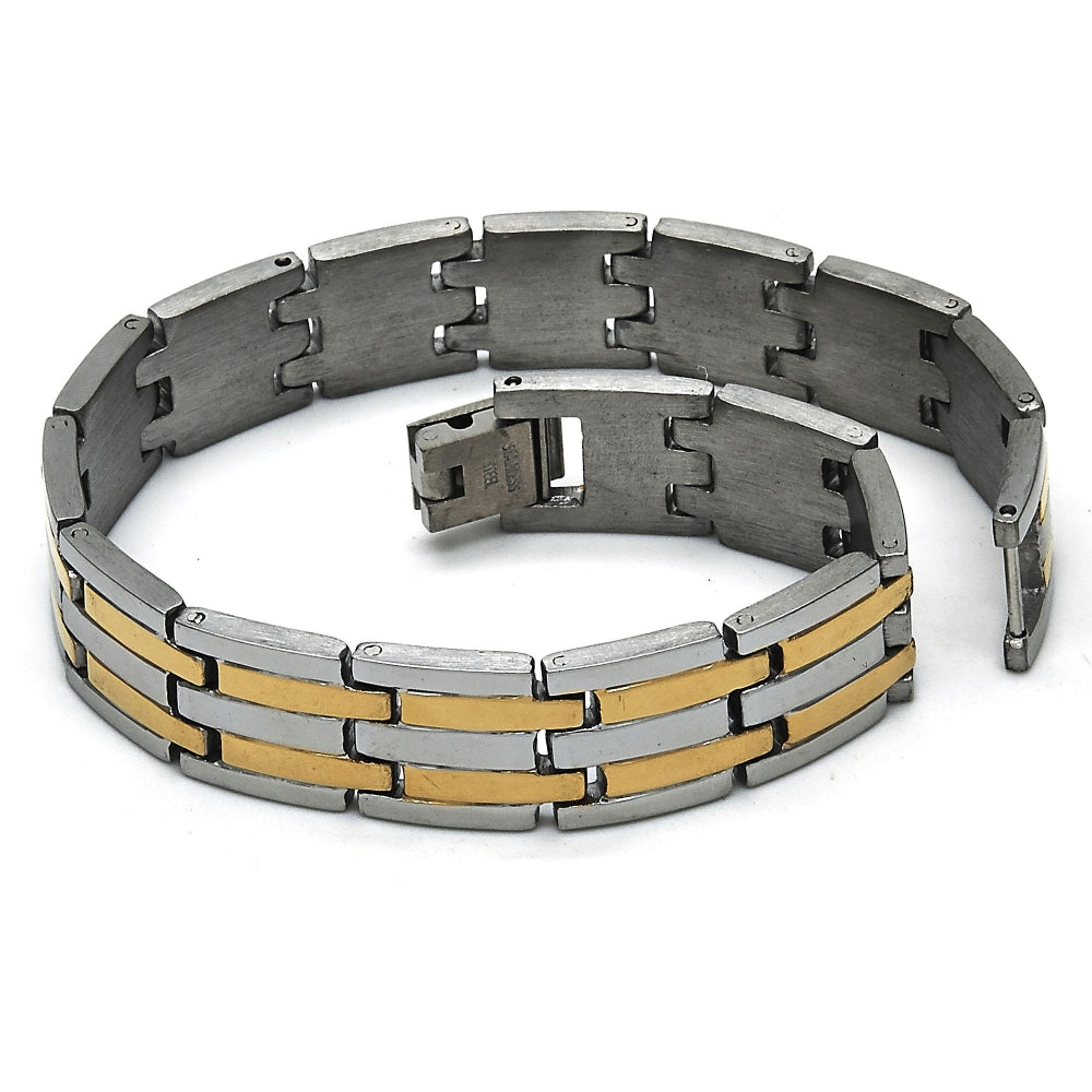 Stainless Steel Solid Bracelet, Polished, Two Tone