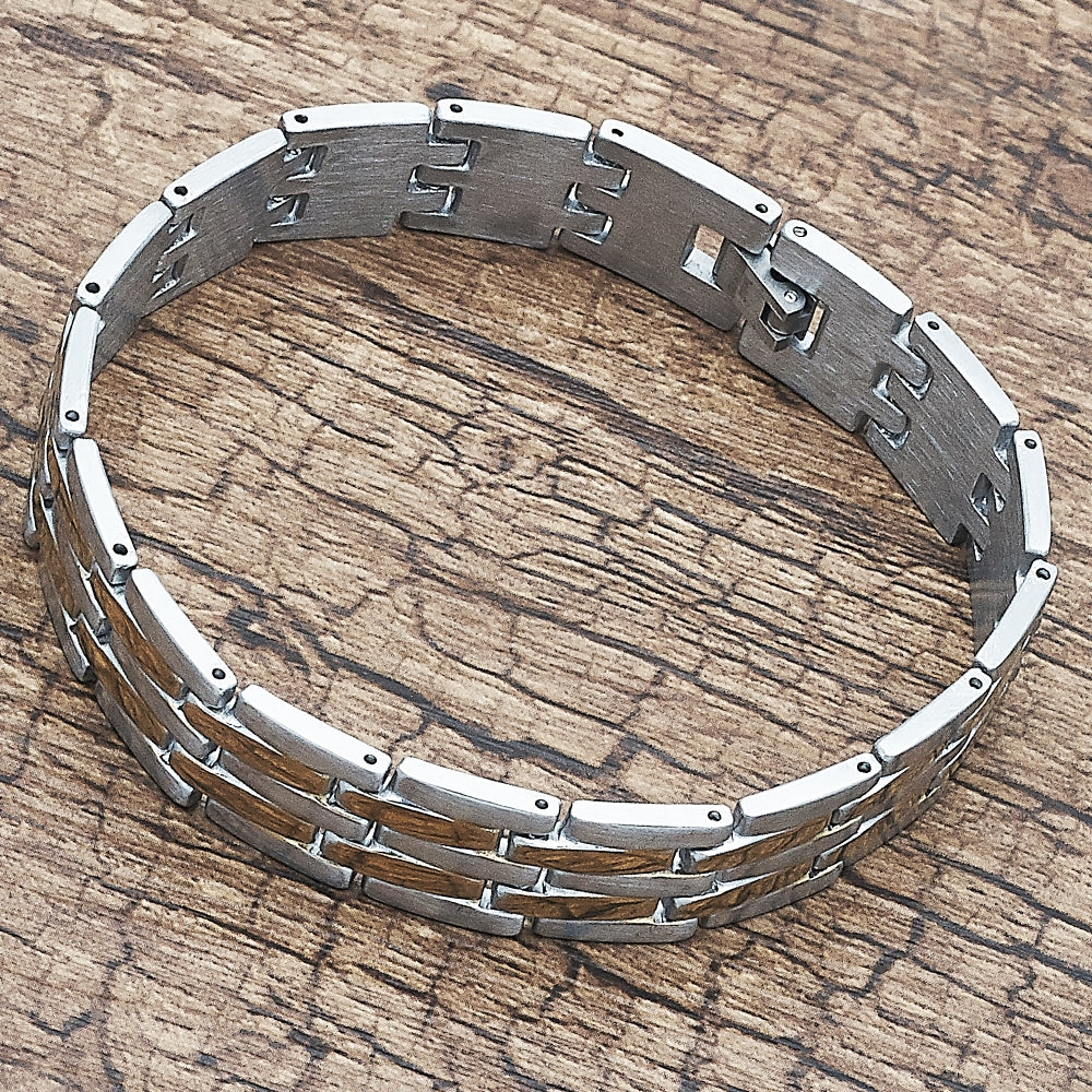 Stainless Steel Solid Bracelet, Polished, Two Tone