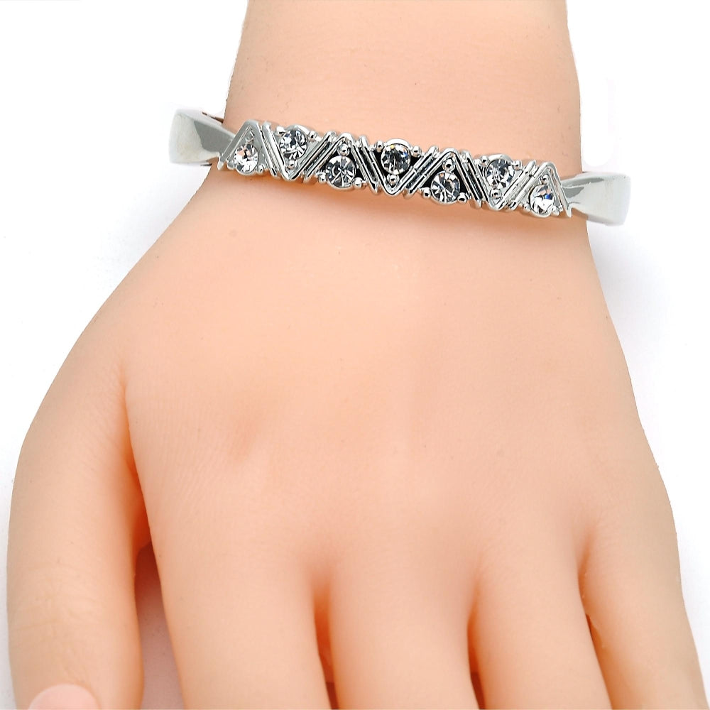 Rhodium Gold Filled Individual Bangle, with White Crystal, Polished, Rhodium Finish