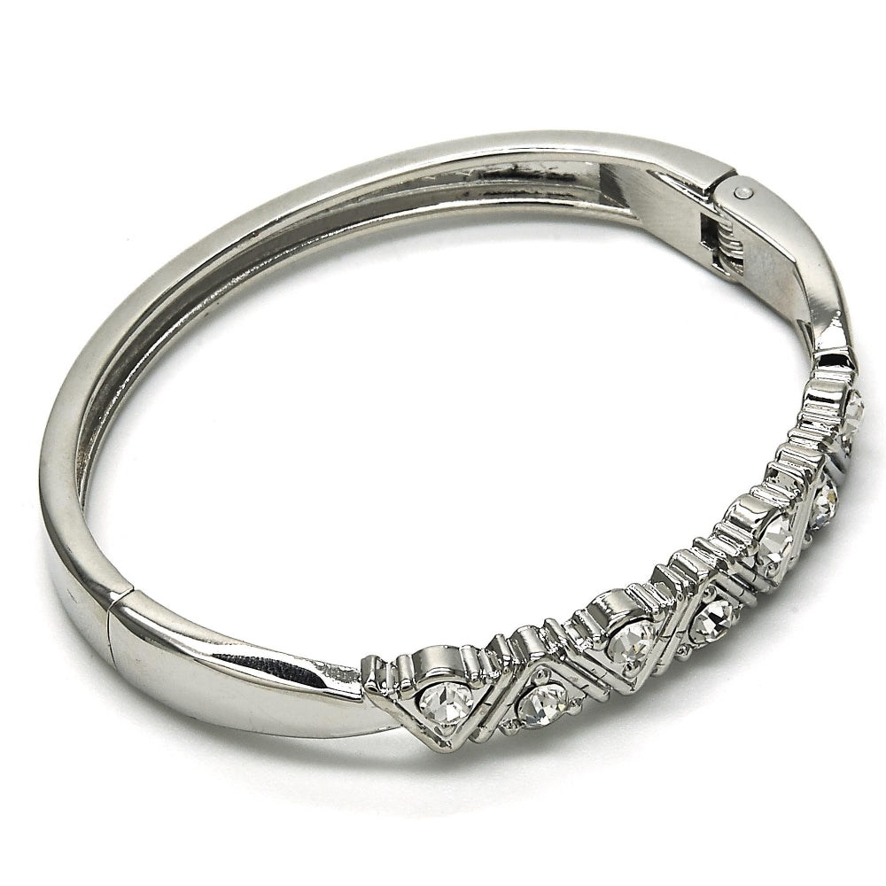Rhodium Gold Filled Individual Bangle, with White Crystal, Polished, Rhodium Finish