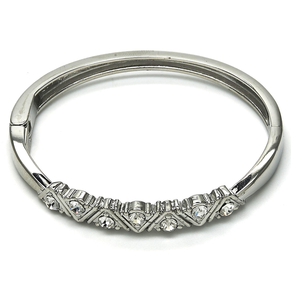 Rhodium Gold Filled Individual Bangle, with White Crystal, Polished, Rhodium Finish