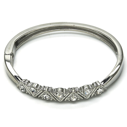 Rhodium Gold Filled Individual Bangle, with White Crystal, Polished, Rhodium Finish