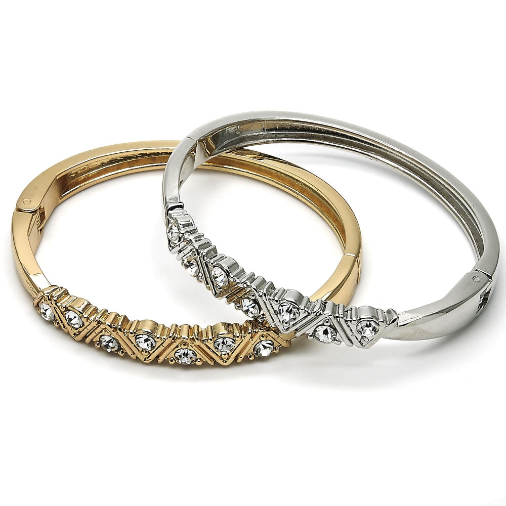 Rhodium Gold Filled Individual Bangle, with White Crystal, Polished, Rhodium Finish