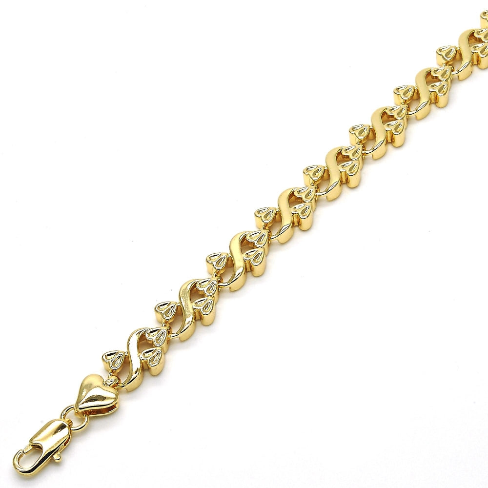 Oro Laminado Fancy Bracelet, Gold Filled Style Heart Design, Polished, Golden Finish