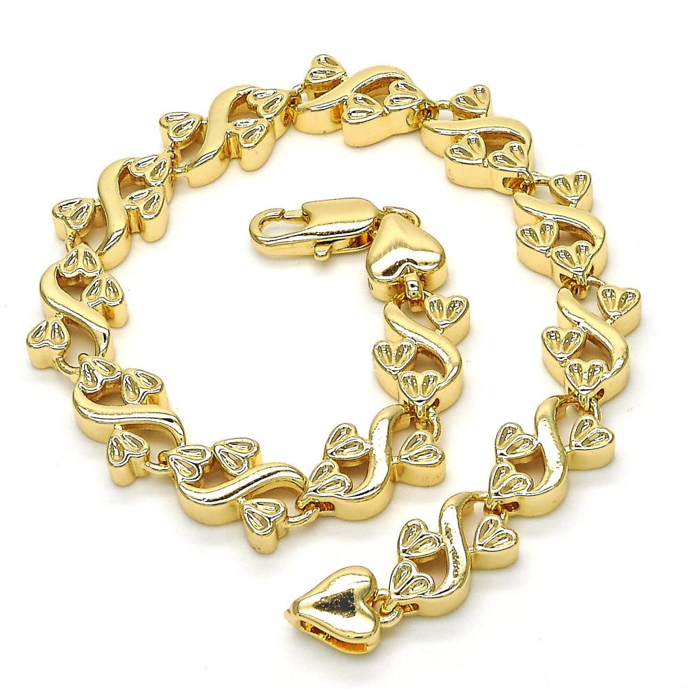 Oro Laminado Fancy Bracelet, Gold Filled Style Heart Design, Polished, Golden Finish