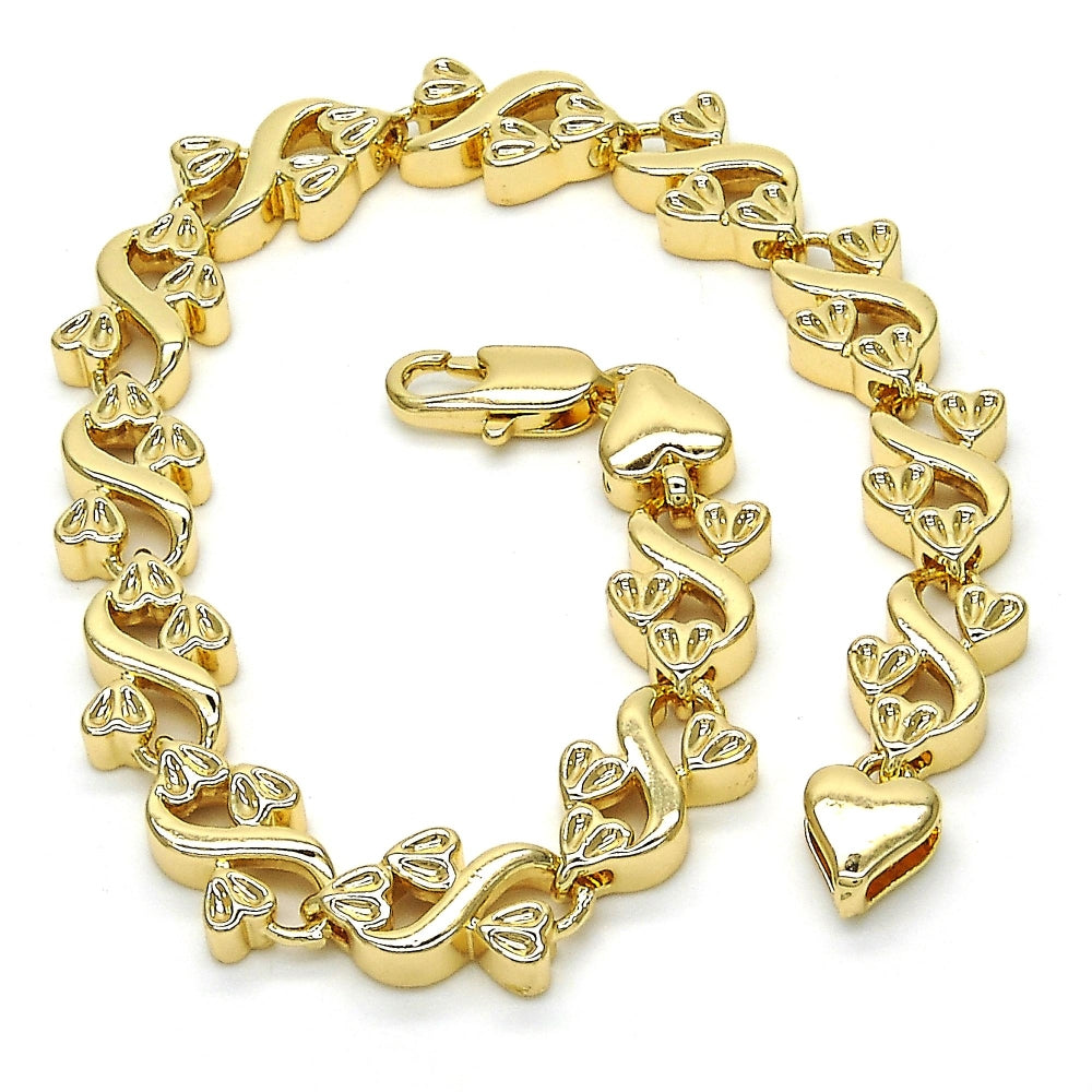 Oro Laminado Fancy Bracelet, Gold Filled Style Heart Design, Polished, Golden Finish