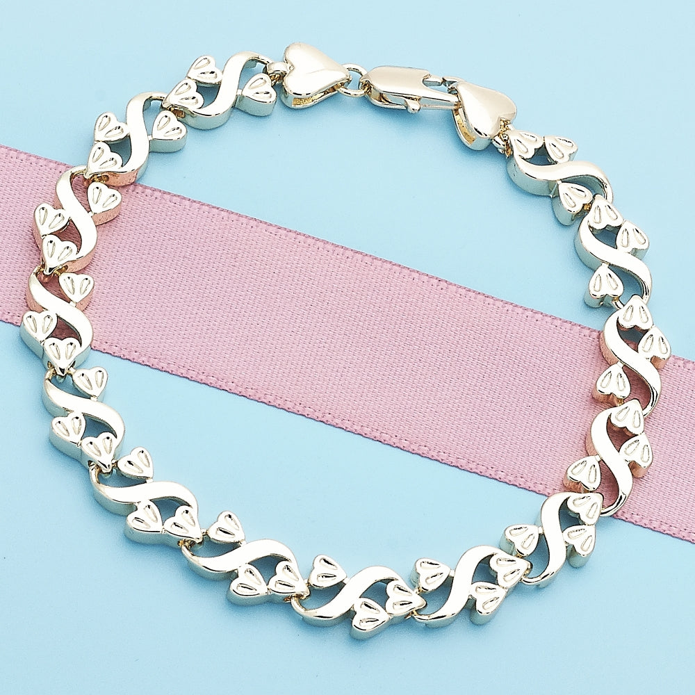 Oro Laminado Fancy Bracelet, Gold Filled Style Heart Design, Polished, Golden Finish