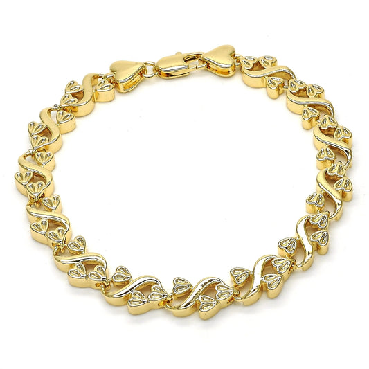 Oro Laminado Fancy Bracelet, Gold Filled Style Heart Design, Polished, Golden Finish